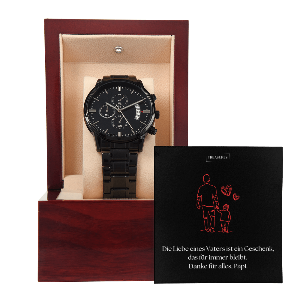 "Chronograf-Armbanduhr mit dreifachem Ziffernblatt und Kalenderfunktion, perfektes Geschenk für Väter."