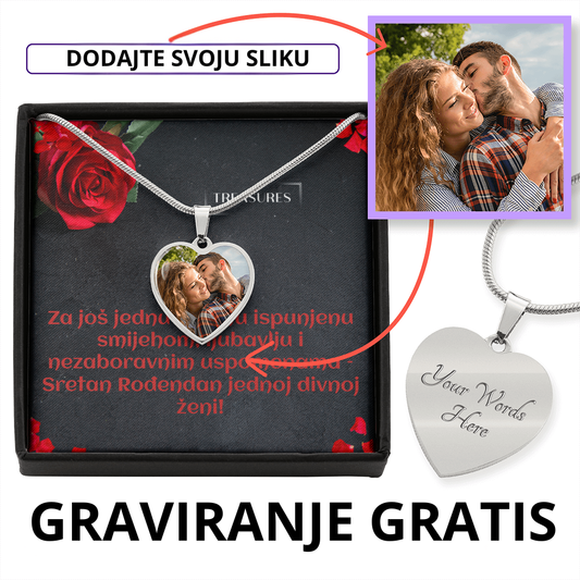 Buyer Upload Heart Necklace - Sretan Rođendan - Slika i Graviranje Gratis