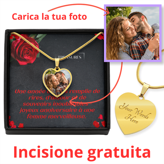 Collana personalizzata con ciondolo a cuore e foto, incisione sul retro, regalo unico per compleanno, acciaio chirurgico o oro 18k, treasures.ch