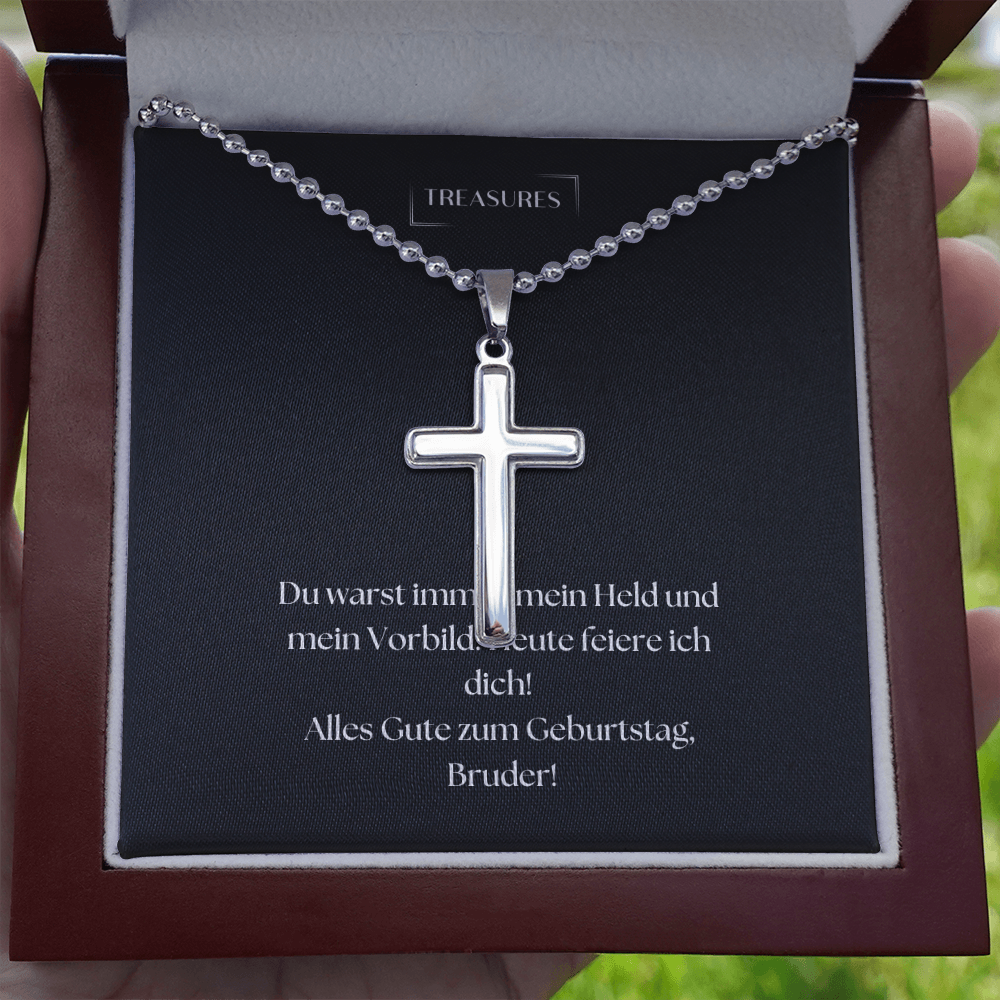 ✝️ Edelstahl Kreuz Halskette für Brüder mit Name und Geburtsdatum