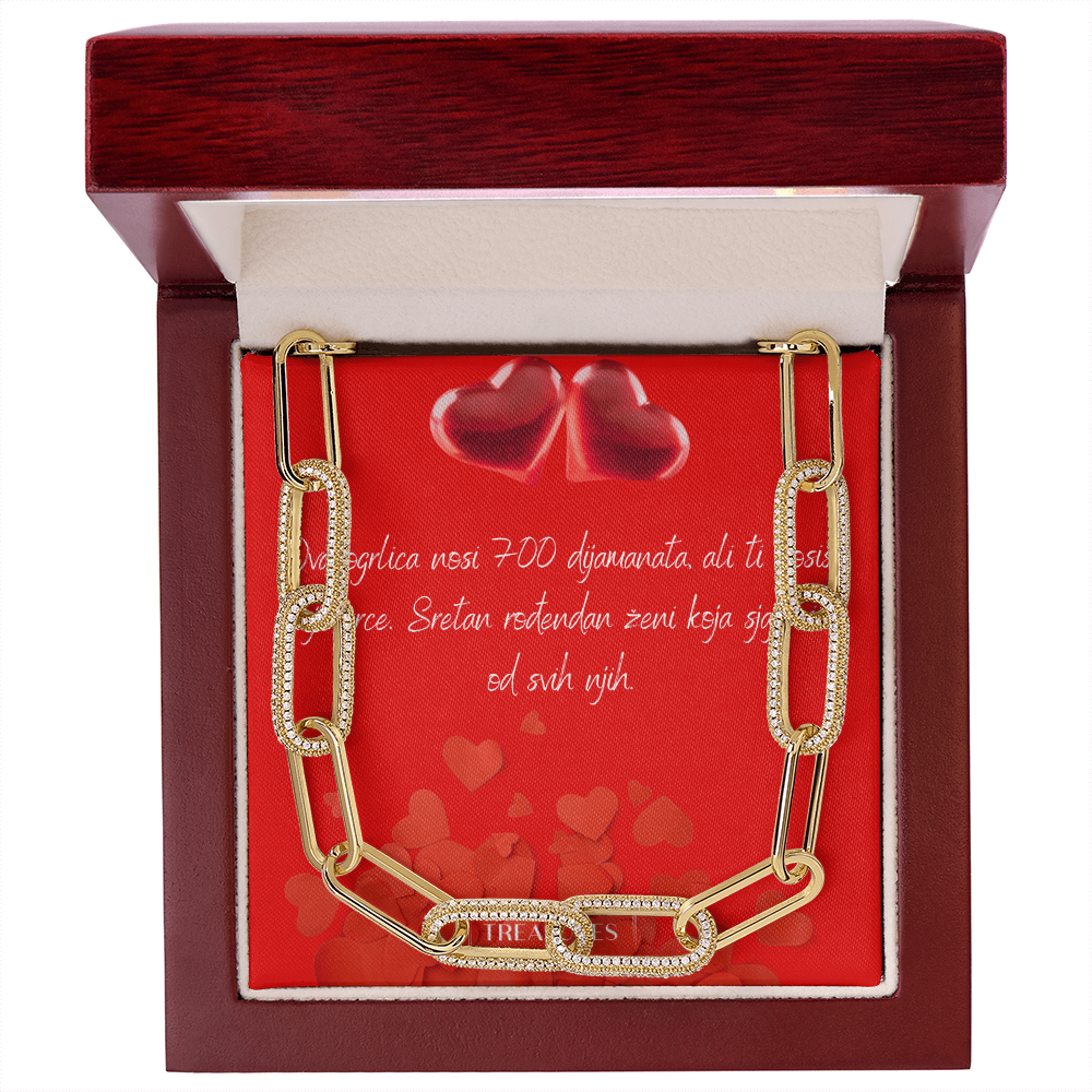 CZ Paperclip Chain s 14k žutom zlatnom završnom obradom i 700 pavé kubičnih cirkona, moderna luksuzna ogrlica, statement poklon za nju, luksuzna kutija s LED rasvjetom, treasures.ch
