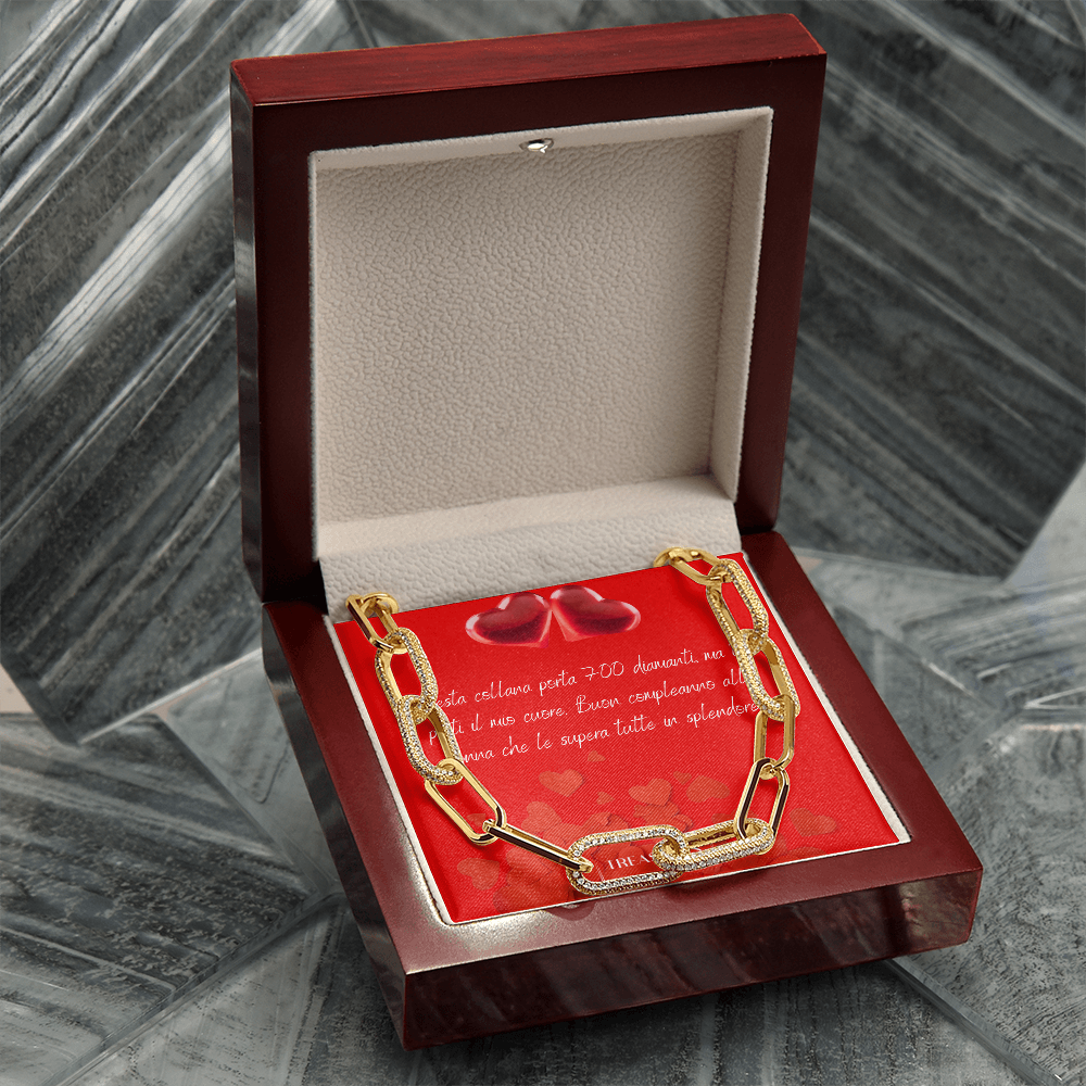 CZ Paperclip Chain con finitura oro giallo 14k e 700 zirconi cubici pavé, collana moderna di lusso, regalo statement per lei, scatola di lusso con LED, treasures.ch
