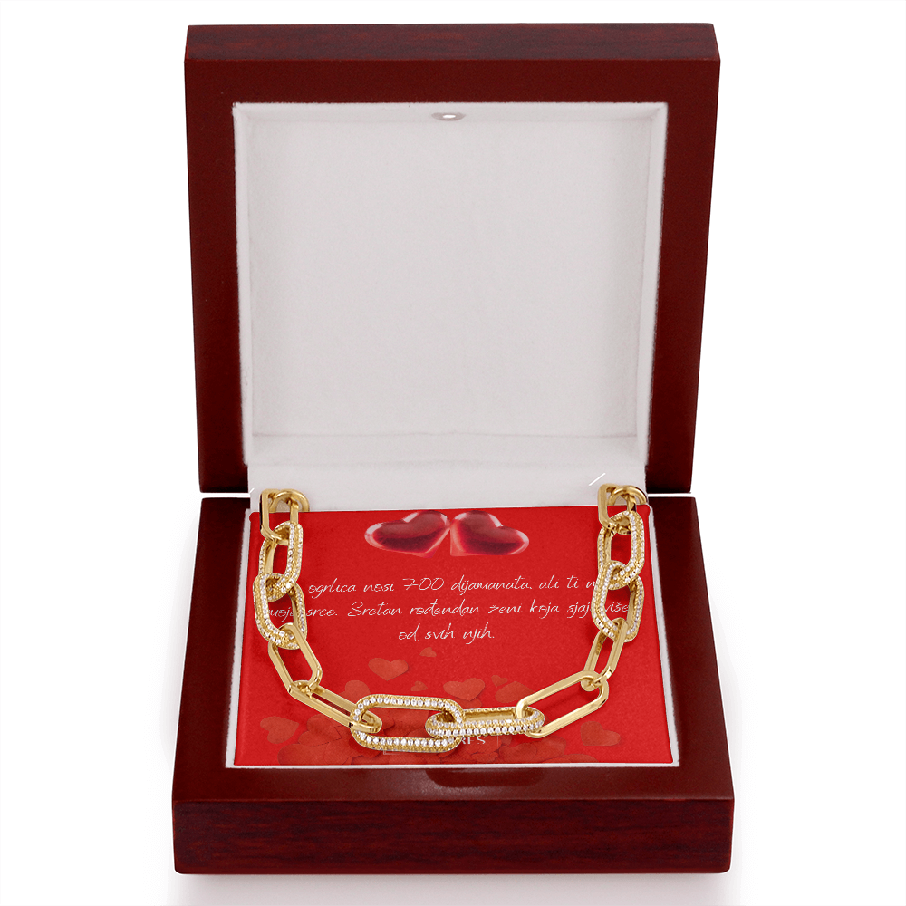 CZ Paperclip Chain s 14k žutom zlatnom završnom obradom i 700 pavé kubičnih cirkona, moderna luksuzna ogrlica, statement poklon za nju, luksuzna kutija s LED rasvjetom, treasures.ch
