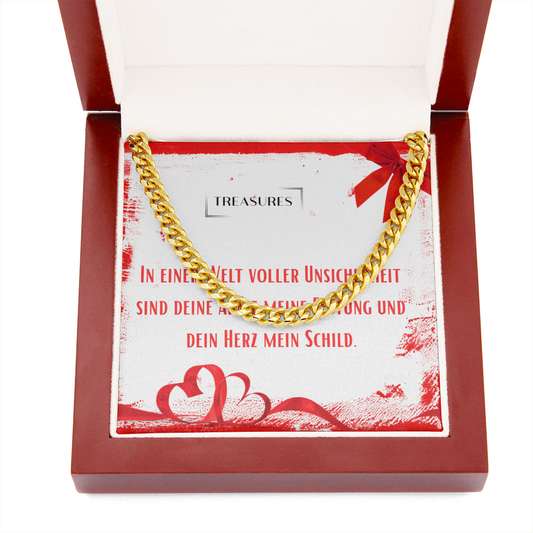 Cuban Link Kette aus poliertem Edelstahl oder 14K Gelbgold, verstellbare Länge, 5 mm breit, klassisches Schmuckstück für Sie und Ihn, Geschenkbox, treasures.ch
