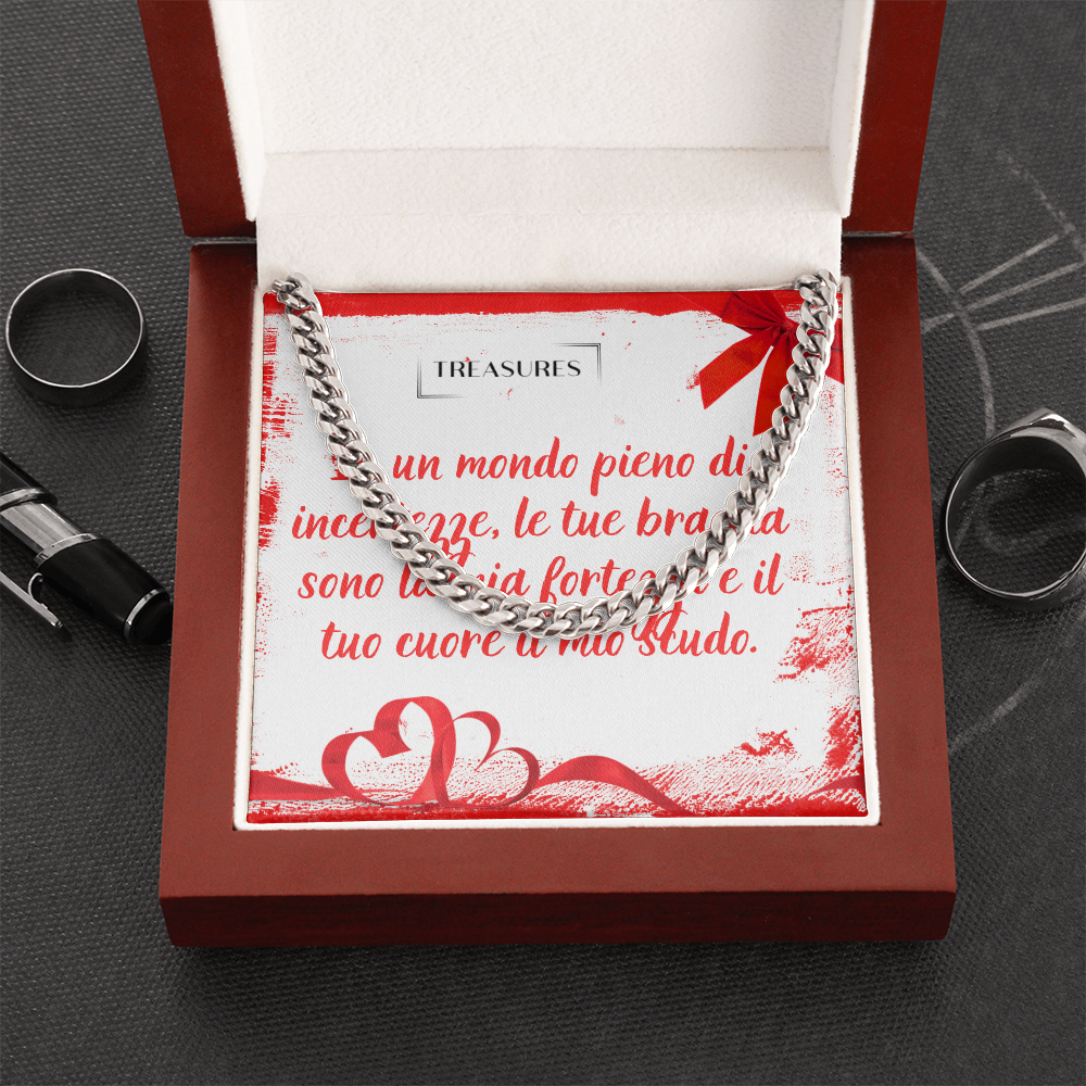 Collana Cuban Link in acciaio inox lucido o oro giallo 14K, lunghezza regolabile, 5 mm di larghezza, gioiello classico per lui e per lei, confezione regalo, treasures.ch
