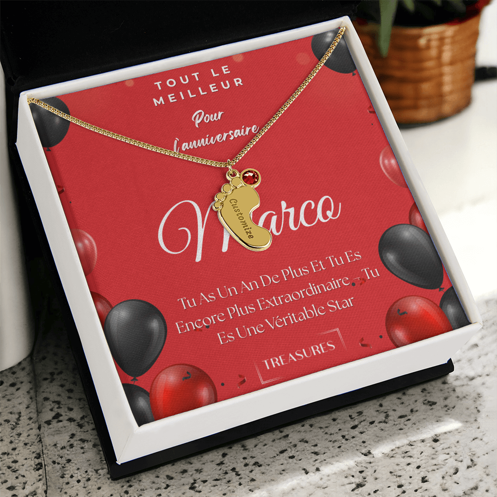 Collier Personnalisé Pieds de Bébé avec Pierre de Naissance – Un Souvenir Pour Toute La Vie