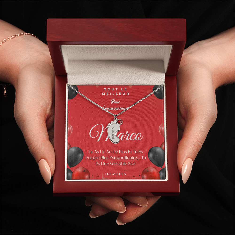 Collier Personnalisé Pieds de Bébé avec Pierre de Naissance – Un Souvenir Pour Toute La Vie