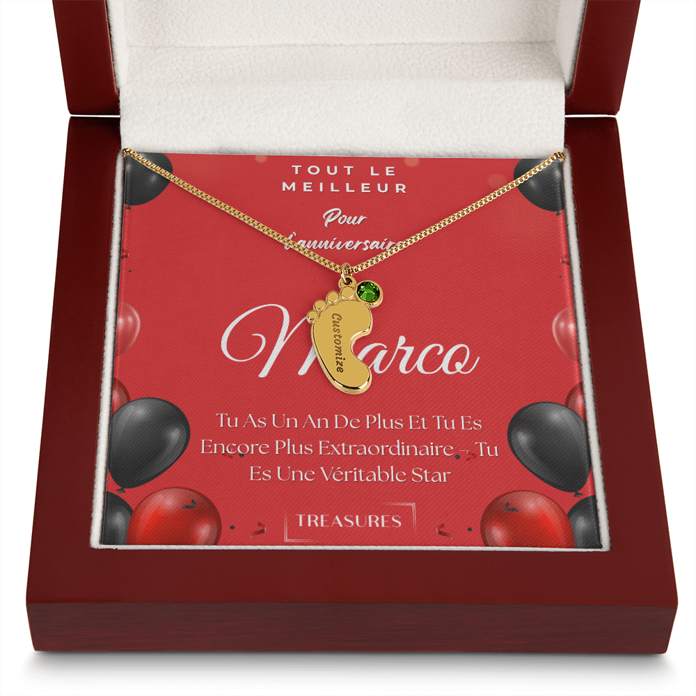 Collier Personnalisé Pieds de Bébé avec Pierre de Naissance – Un Souvenir Pour Toute La Vie