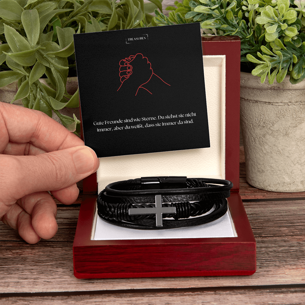 🤝 Beste Freund „Best Friends Forever“ Lederarmband mit Kreuz