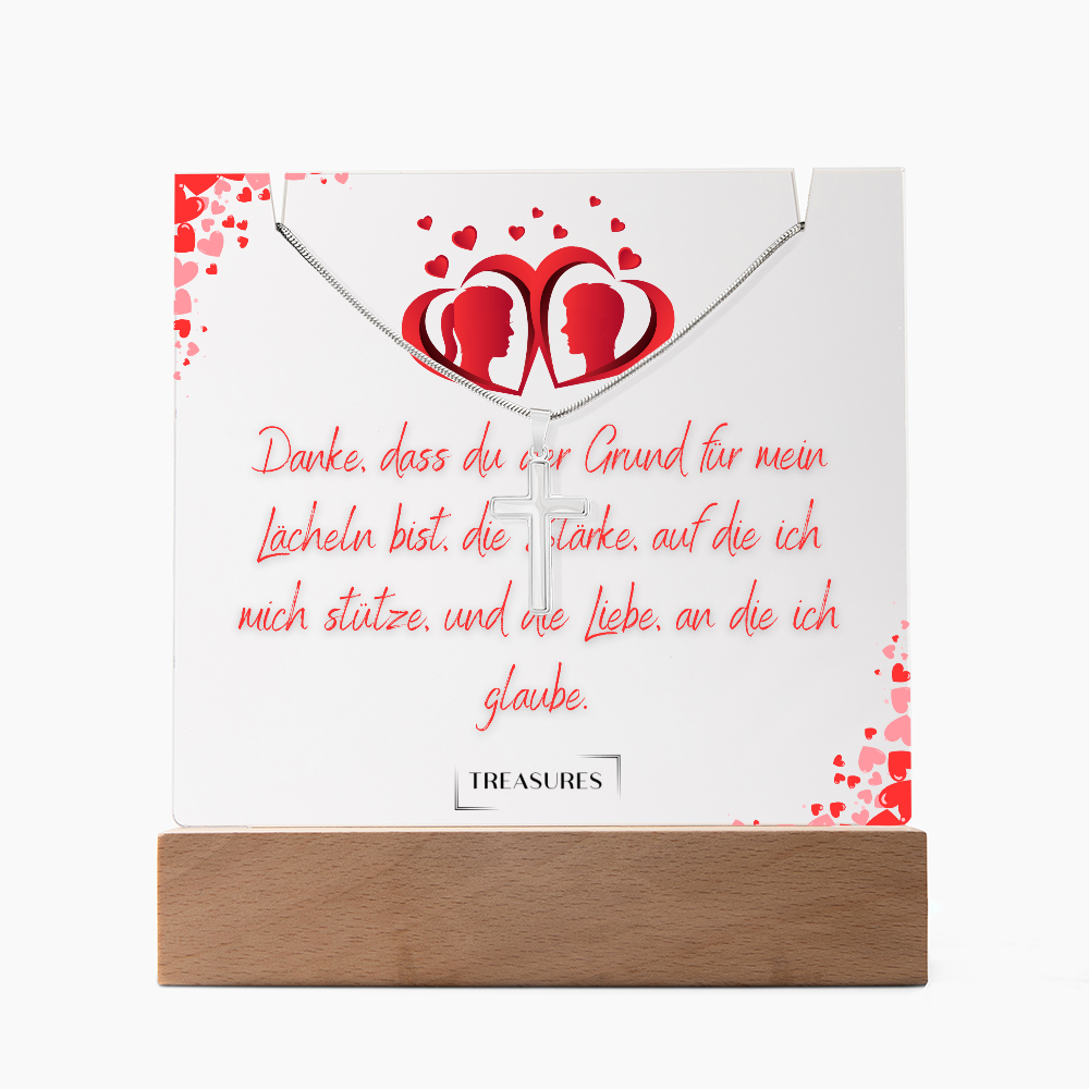 Keepsake Acrylic Bundle mit Kreuzkette, personalisiertes Geschenk für Männer, LED-Acryl-Dekor mit Edelstahlkette, Jahrestag, Weihnachten, Geburtstag, treasures.ch