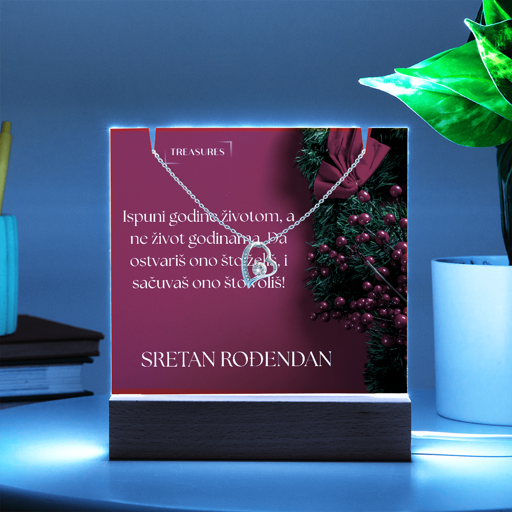 Keepsake Acrylic Bundle s LED postoljem i Forever Love ogrlicom