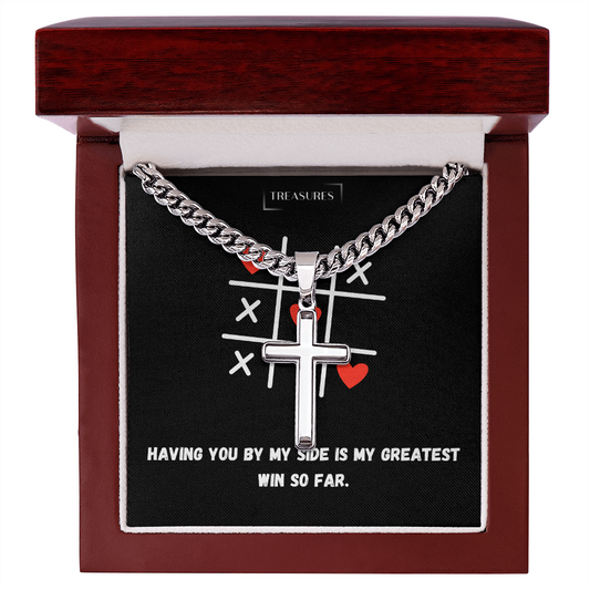 Artisan cross necklace with Cuban link chain – A gift for real values