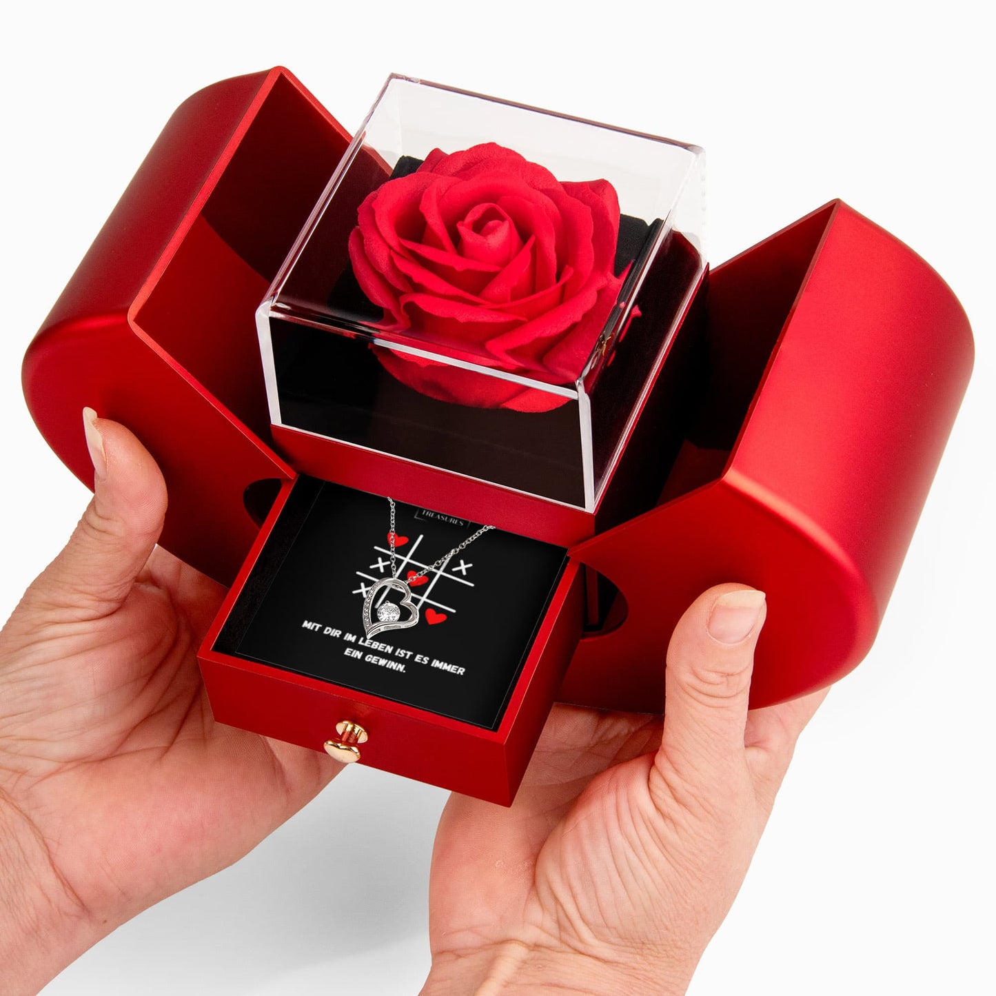 Handgefertigtes Forever Love Geschenkset mit ewiger Rose und funkelnder Halskette, romantisches Schweizer Geschenk für Damen, ideal für Geburtstag, Jahrestag, treasures.ch