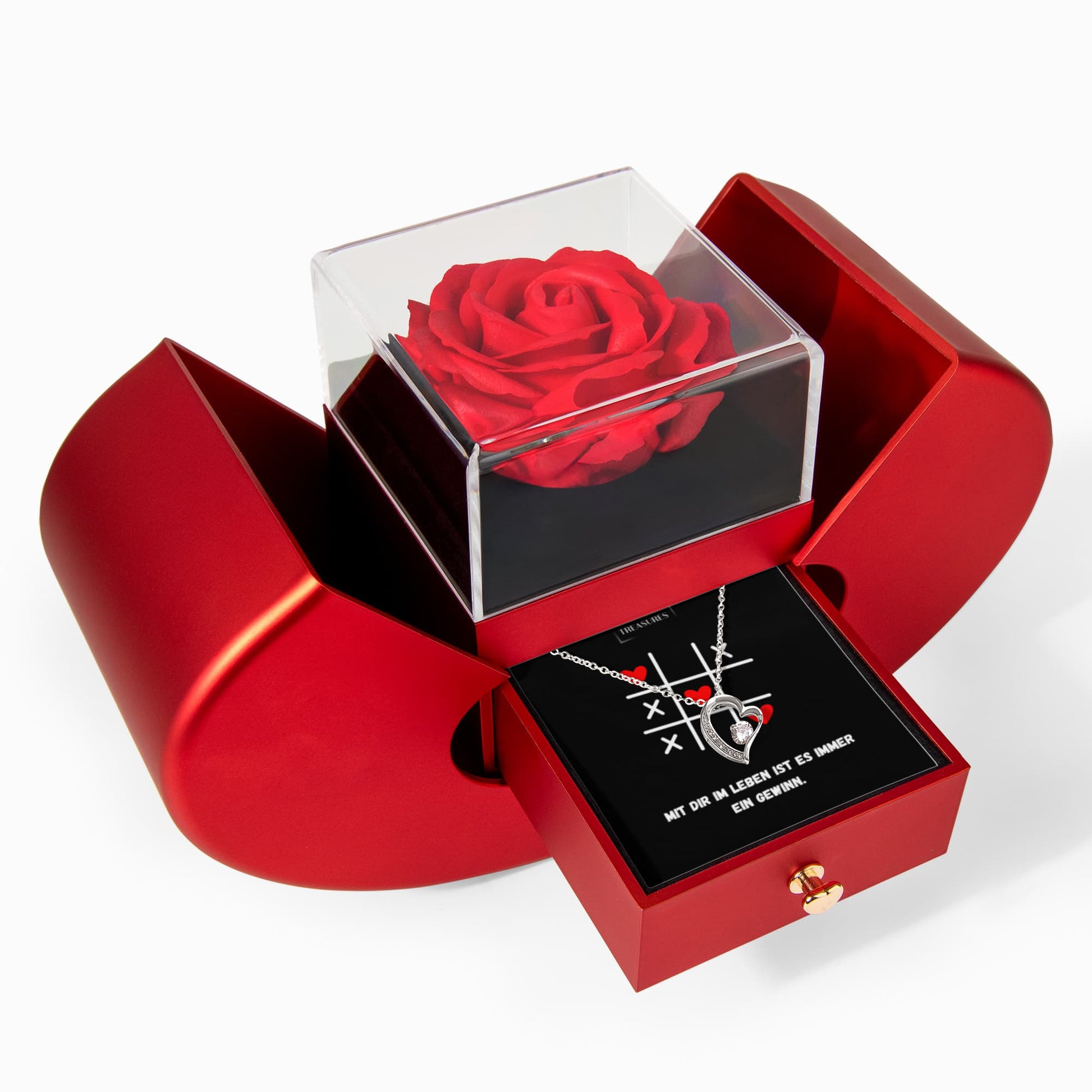 Handgefertigtes Forever Love Geschenkset mit ewiger Rose und funkelnder Halskette, romantisches Schweizer Geschenk für Damen, ideal für Geburtstag, Jahrestag, treasures.ch