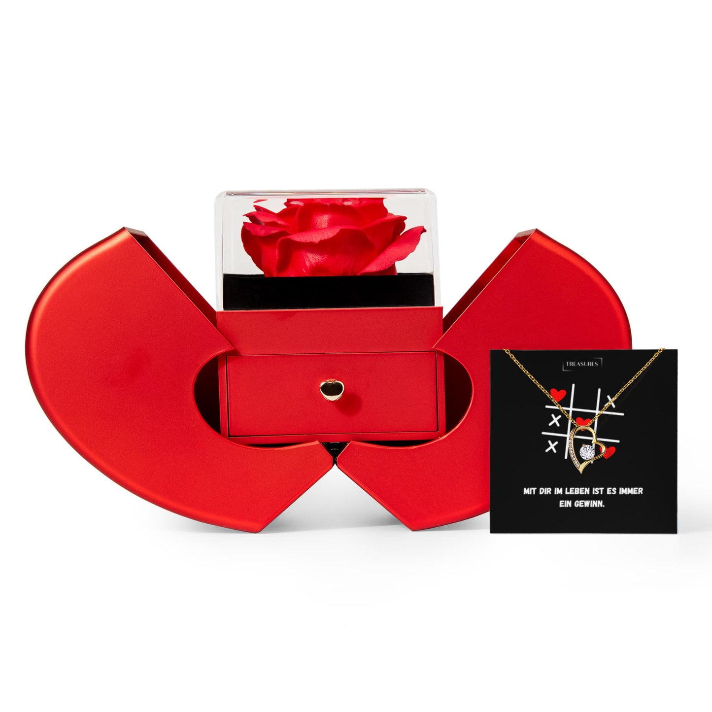 Handgefertigtes Forever Love Geschenkset mit ewiger Rose und funkelnder Halskette, romantisches Schweizer Geschenk für Damen, ideal für Geburtstag, Jahrestag, treasures.ch