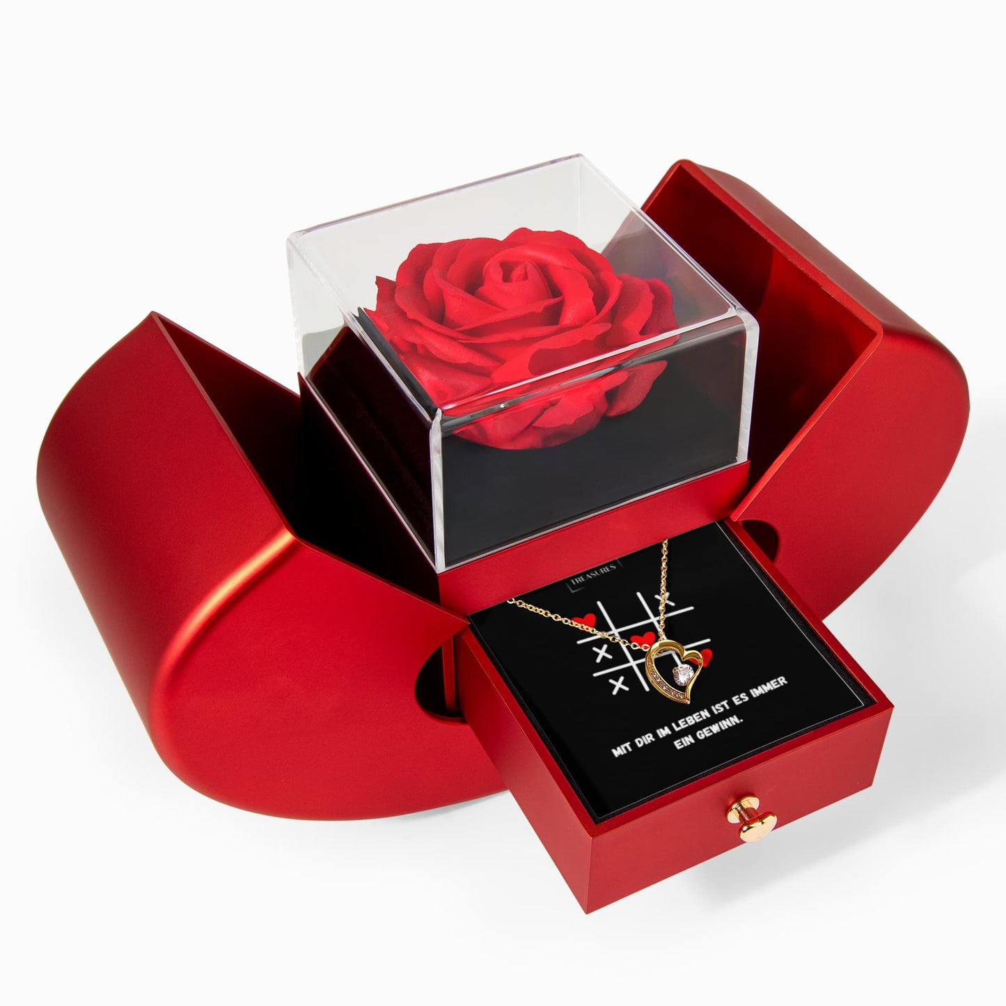 Handgefertigtes Forever Love Geschenkset mit ewiger Rose und funkelnder Halskette, romantisches Schweizer Geschenk für Damen, ideal für Geburtstag, Jahrestag, treasures.ch
