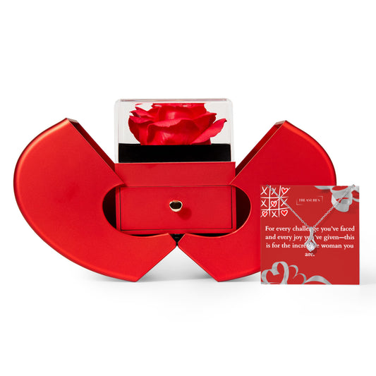 Alluring Beauty necklace with sparkling cubic zirconia and heart box with everlasting rose, unforgettable gift for birthday, anniversary, or special occasion, treasures.ch